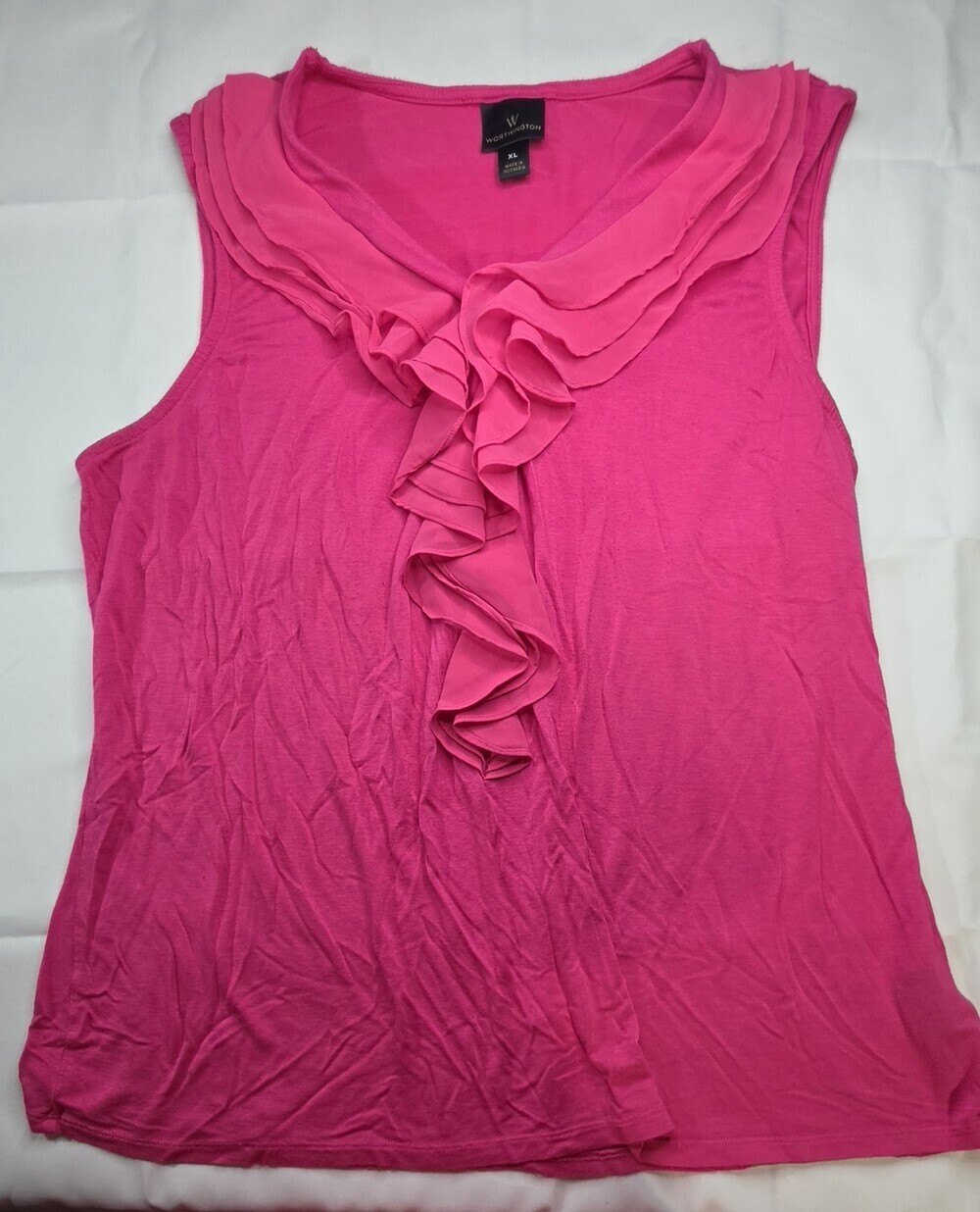 Worthington Women's Pink Sleeveless Ruffle Neck Tank Top XL Sku 0321